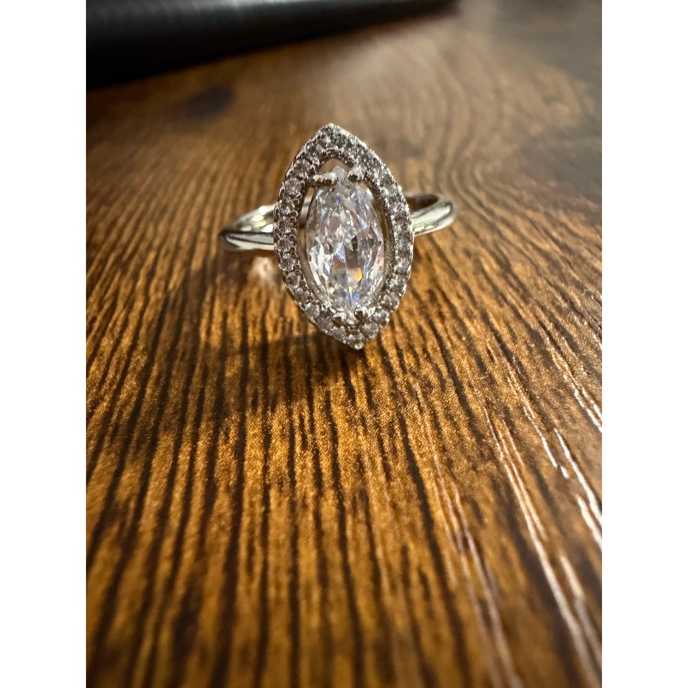 Marquise Cut Cubic Zirconia Halo Statement Ring Silver Tone Adjustable Band